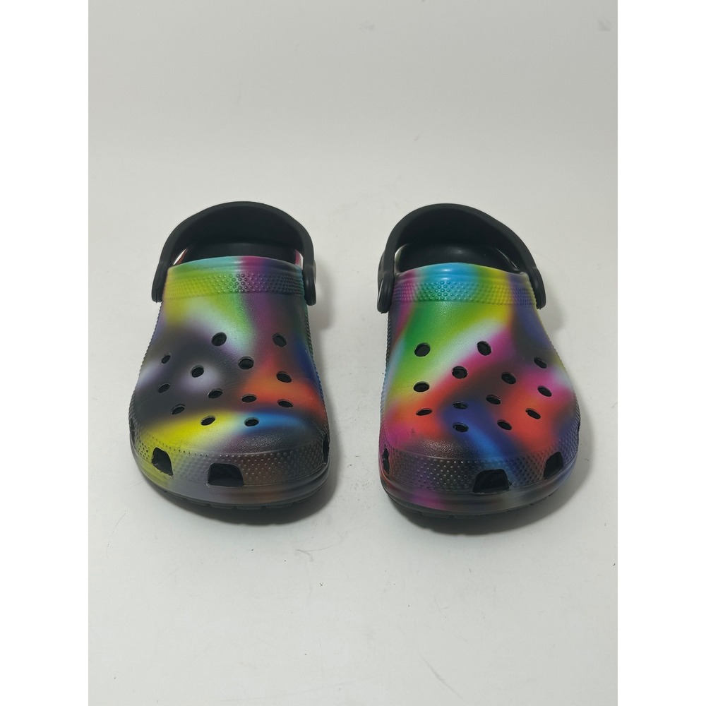 Crocs Classic Clog Rainbow Tie Dye Black Multi Color Kids Junior Size 4 J4